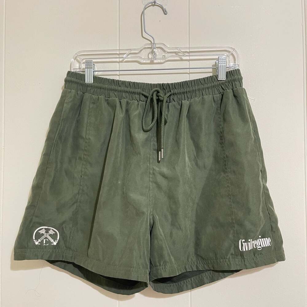 Civil Regime Olive Green Drawstring Shorts Size Large Streetwear Athletic